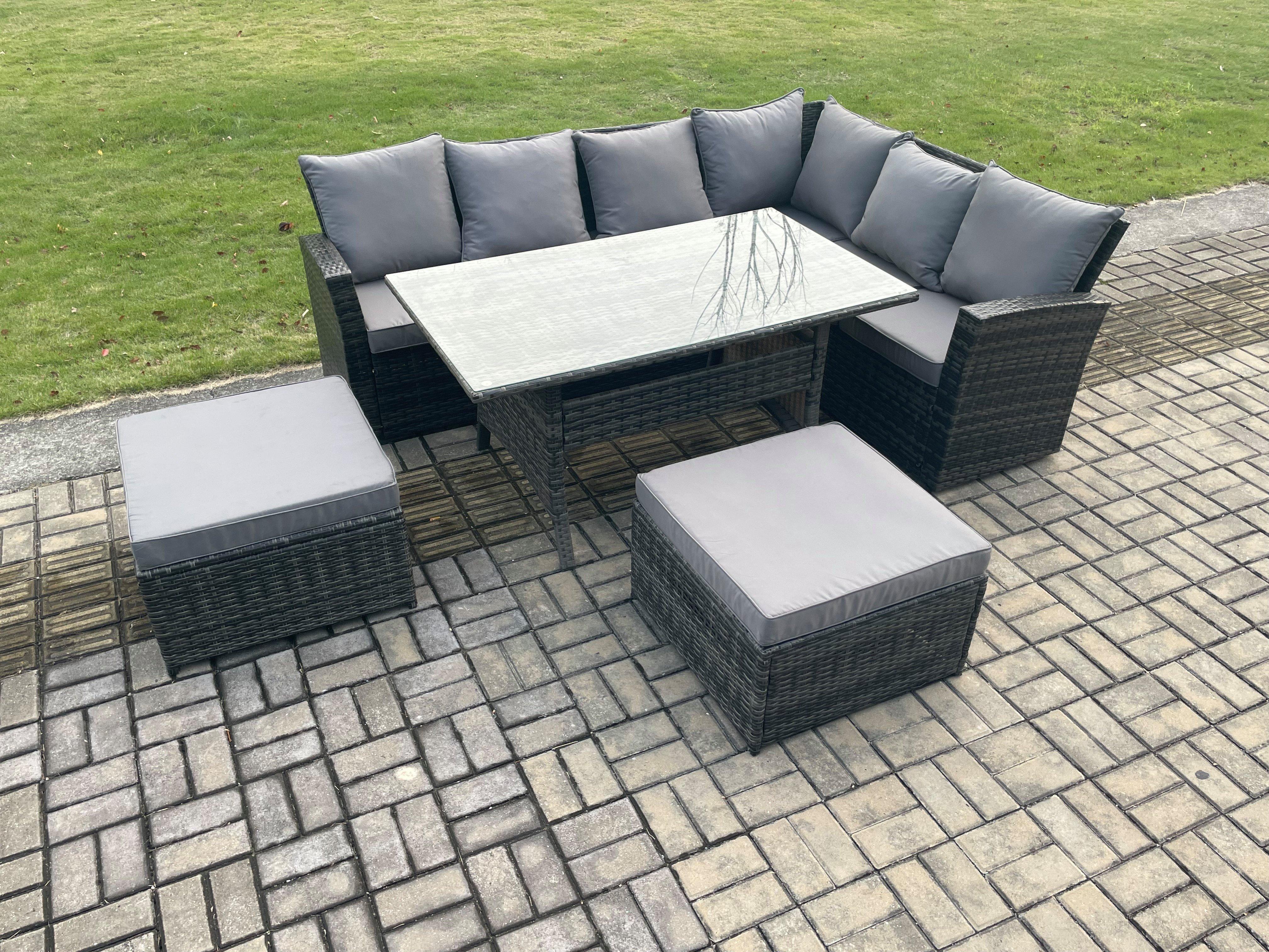 8 Seater Outdoor Furniture Garden Dining Set Rattan Corner Sofa Set with Rectangular Dining Table Bi